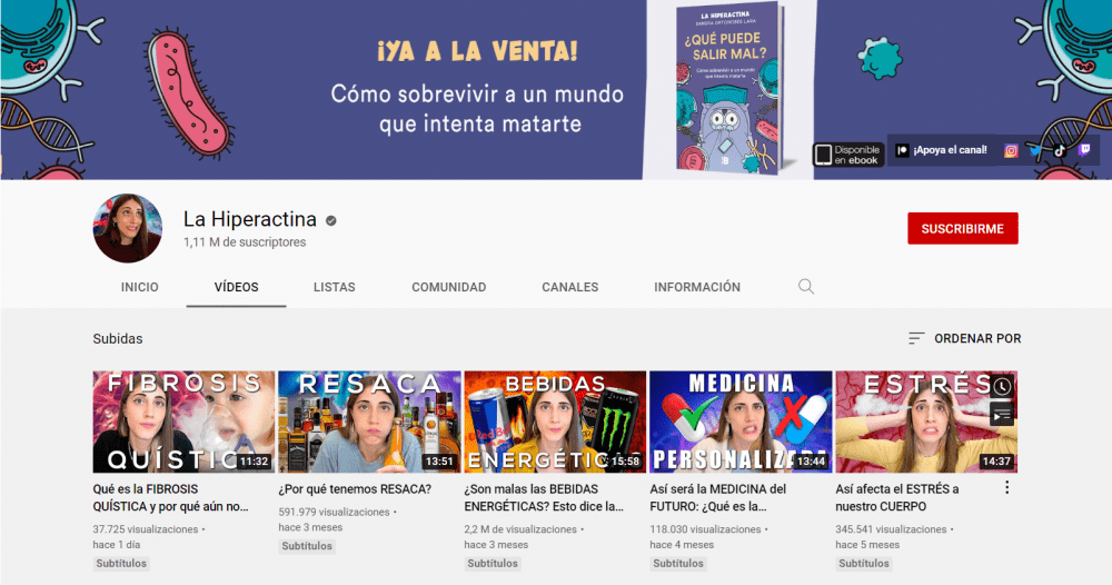Imagen de lcanal de youtube de La Hiperactina, en la que se observa la portada