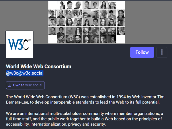 Imagen de la cuenta del W3C en Mastodon