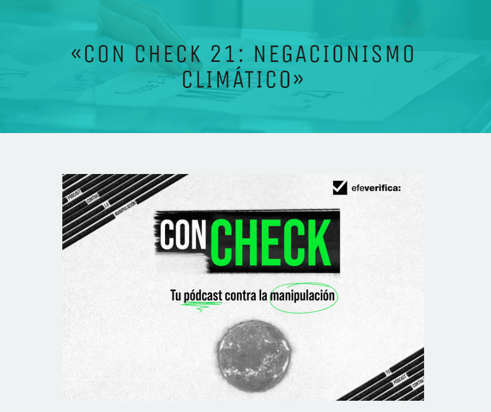 Portada del Episodio del podcast ConCheck de Efe Verifica, dedicado al negacionismo climático